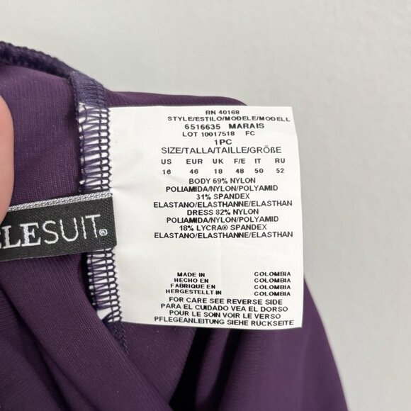 NEW Miraclesuit Purple One Piece Marais Swim Dress Swimsuit Women’s Size 16 - Picture 10 of 10